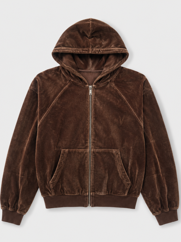 Brown Velour Zip Hoodie